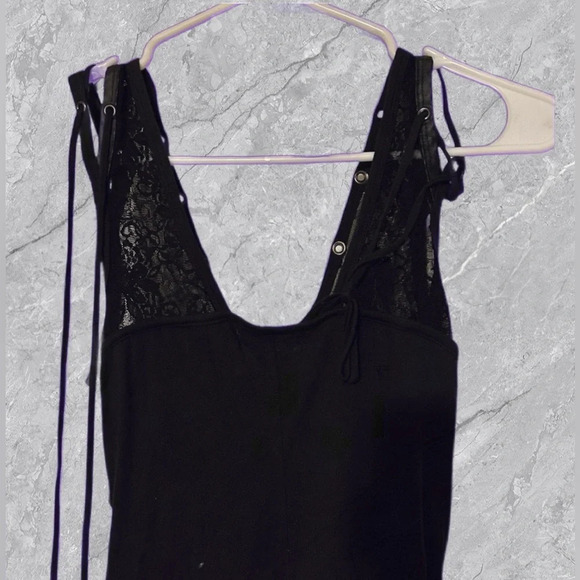 Really Cute Tie Up and Lace Black Tank Top  M - Picture 3 of 6